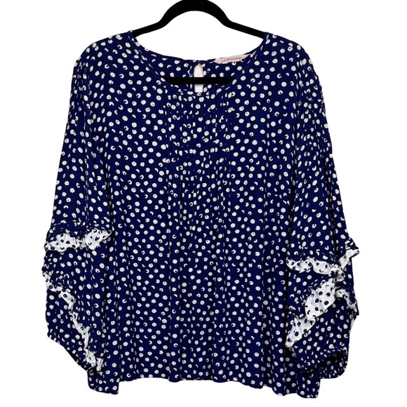 Soft Surroundings Tops - Soft Surroundings Blouse Womens 1X Polka Dot Pleated Ruffle Peasant Boho Cottage